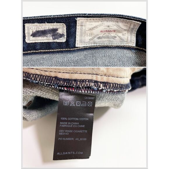 AllSaints Cigarette Jean Skinny Fit Button Fly Dry Rinse Blue 32 - Picture 7 of 7